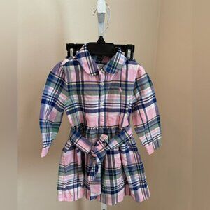 RL belted fit-and-fare cotton plaid motif dress with matching bloomers.